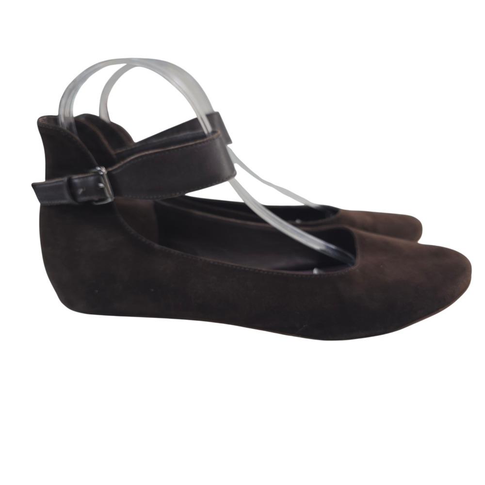Kooba Flats 8.5 Brown Suede Leather Ankle Strap Round Toe Classic Minimalist - Picture 5 of 12